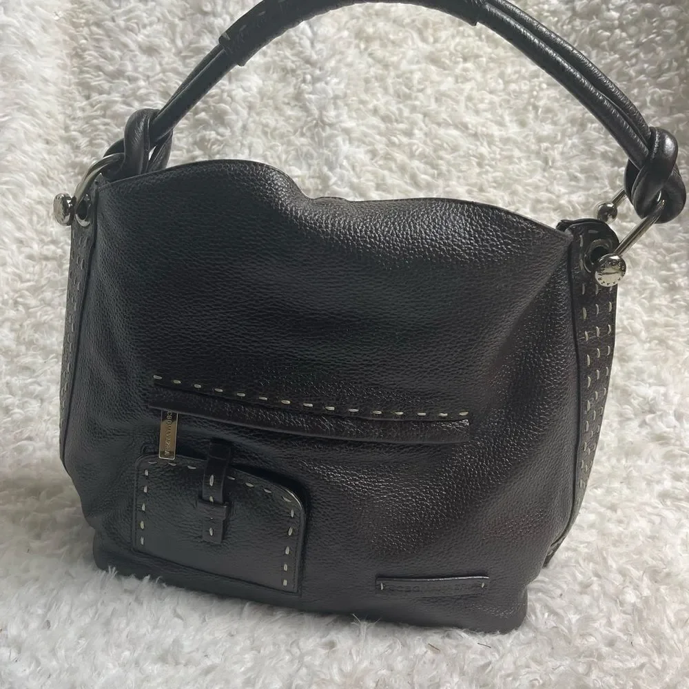 BCBGMAXAZRIA Hobo Leather dark Brown Bag Stitching accent,silver tone hardwares